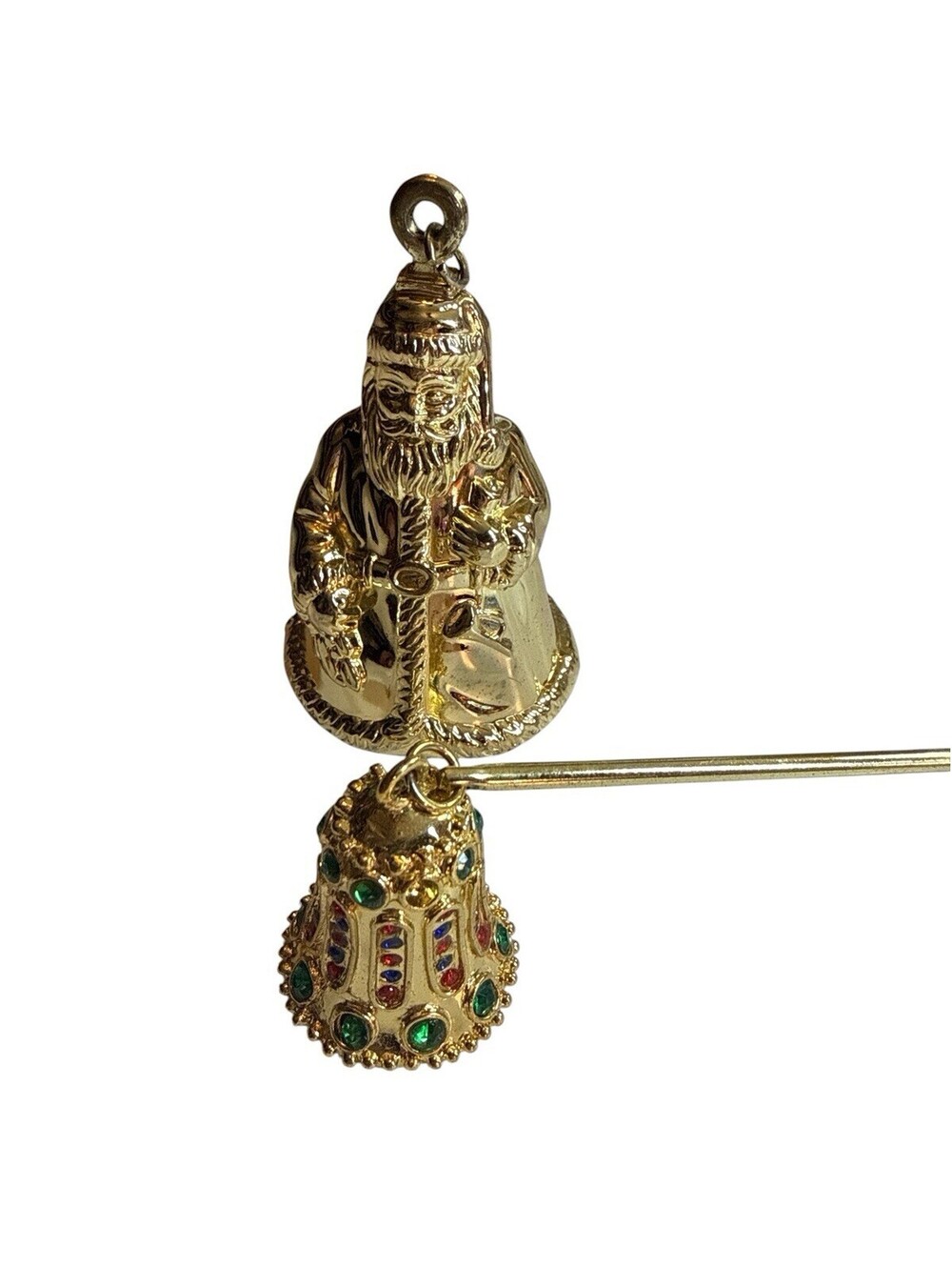Godinger Santa Claus & Bell Candle Snuffer Gold Tone Christmas Holiday Decor